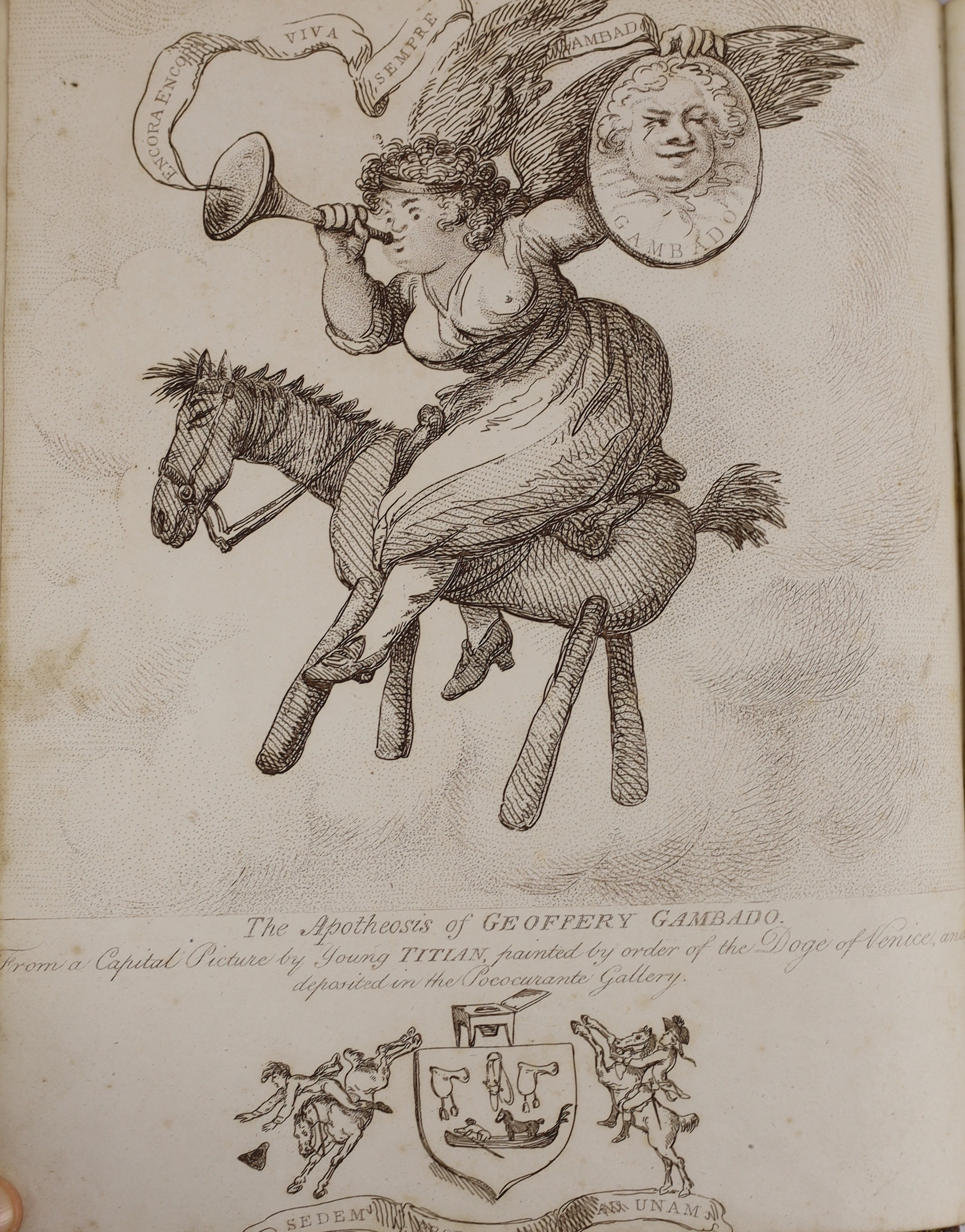Bunbury, Henry W, - An Academy for Grown Horseman, 4th edition, illustrated by Thomas Rowlandson, with 14 uncoloured plates, bound with Annals of Horsemanship, with uncoloured 15 plates, 2 vols in 1, 4to, grained red mor